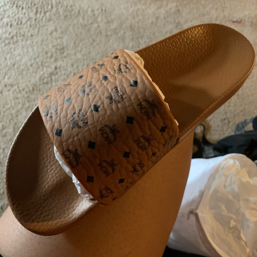Men’s Monogram Print Rubber Slides Cognac